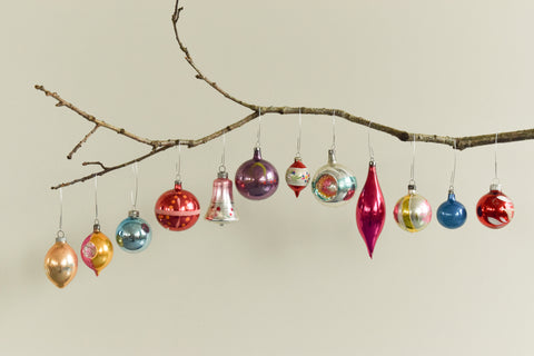 Vintage Glass Christmas Tree Baubles / Ornaments Set of 12 Boxed Assorted