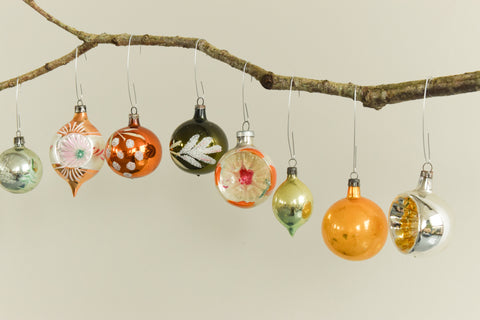 Vintage Glass Christmas Tree Baubles / Ornaments Set of 12 Boxed Assorted