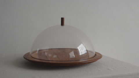 Vintage Danish Teak and Perspex Domed Lazy Susan by Digsmed