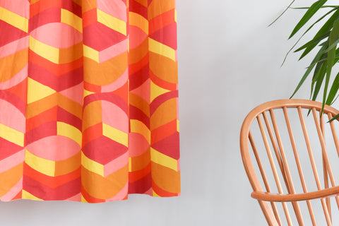 Vintage 1960s Fidelis 'Apex' Pattern Fabric Material by Hilary Rosenthal in Red, Yellow and Pink for Curtains / Cushions