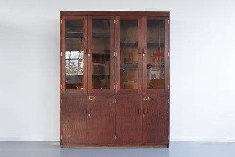 Vintage Large Wooden Glazed School Cabinet