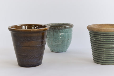 Vintage Handmade Ceramic Purple and Brown Glazed Plant Pot