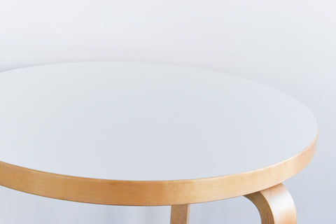 Vintage Small Round White Laminate Top Table by Alvar Aalto for Artek