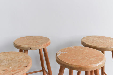 Set of Four Vintage Rustic Wooden Stools