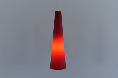 Vintage 1950s Red Glass Trumpet Pendant Light Fitting