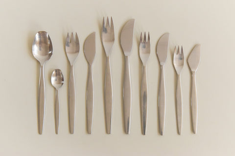 Vintage 1950s Swedish 44 Piece Stainless Steel Focus Cutlery Set by Folke Arström for Gense
