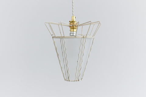 Vintage 1950s Wire and Glass Pendant Light Shade