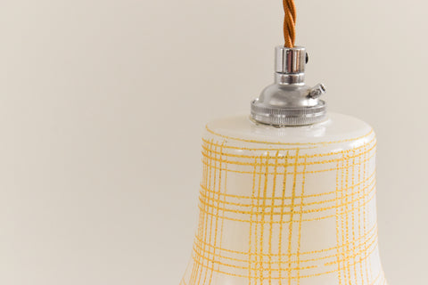 Vintage 1950s Yellow Patterned Glass Pendant Light Shade