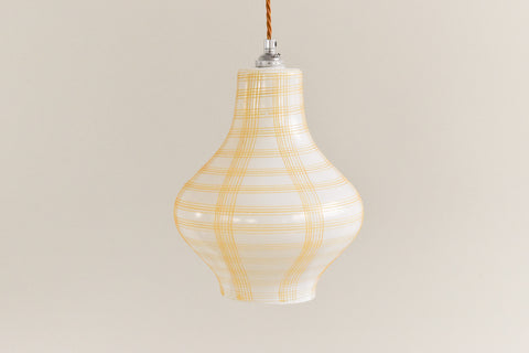 Vintage 1950s Yellow Patterned Glass Pendant Light Shade