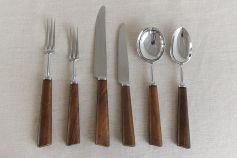 Vintage 1960s 36 Piece Walnut & Stainless Steel Cutlery Set by Mills Moore