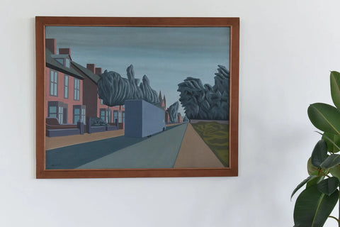 Vintage 1967 Original Large Framed Oil Painting by Ken Watts 'Bede Burn Road Jarrow'