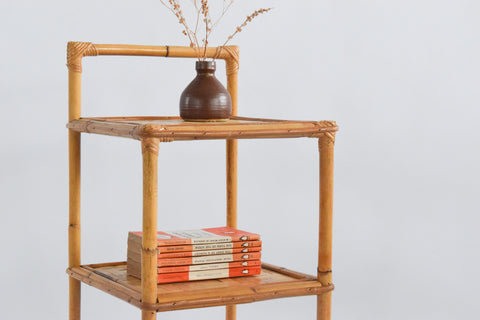 Vintage 3 Tier Bamboo and Wicker Shelf Unit / Bedside Table