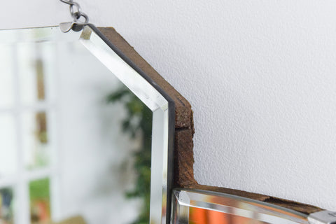 Vintage Art Deco Fan Shaped Frameless Bevelled Wall Mirror