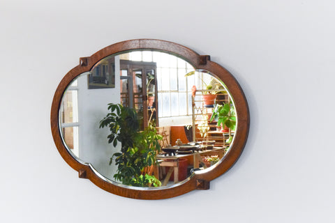 Vintage Arts and Crafts Oak Framed Mirror