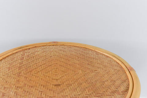 Vintage Bamboo and Wicker Circular Coffee Table