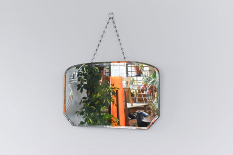 Vintage Frameless Bevelled Wall Mirror with Cut Glass