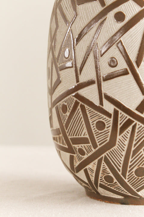 Vintage Geometric Patterned Studio Pottery Vase