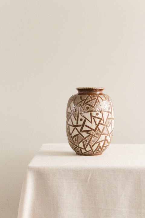 Vintage Geometric Patterned Studio Pottery Vase