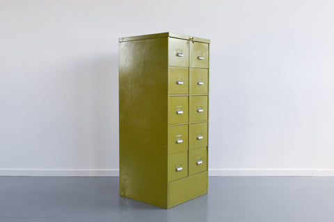 Vintage Green 10 Drawer Metal Filing Cabinet