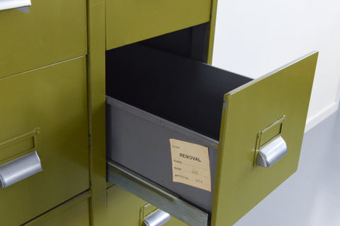 Vintage Green 10 Drawer Metal Filing Cabinet