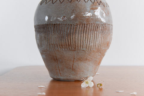Vintage Grey Glazed Ceramic Studio Pottery Vase