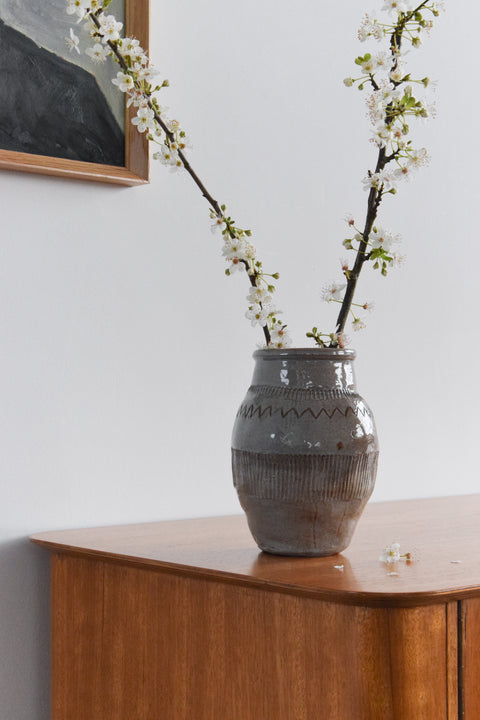 Vintage Grey Glazed Ceramic Studio Pottery Vase