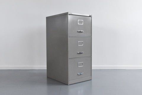 Vintage Grey Three Drawer Metal Filing Cabinet Manufactured by Triumph