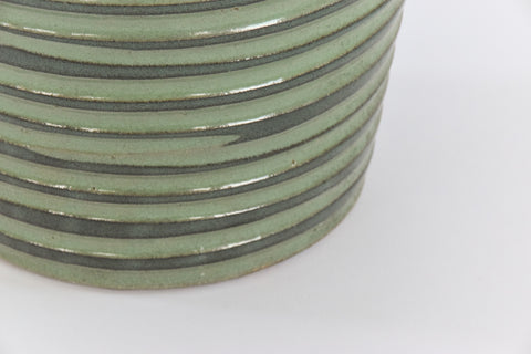 Vintage Handmade Ceramic Green Striped Glazed Plant Pot