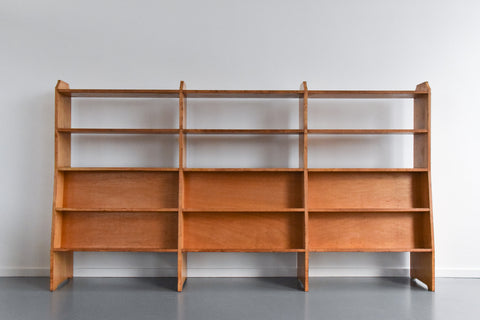 Vintage Large 1950s Double Sided Oak Library Bookcase / Shelves