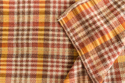 Vintage Large Brown, Red, Yellow and Beige Checked Blanket