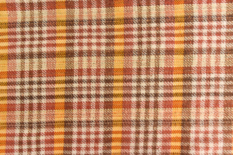 Vintage Large Brown, Red, Yellow and Beige Checked Blanket