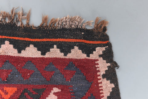 Vintage Large Geometric Patterned Kilim Woven Wool Rug