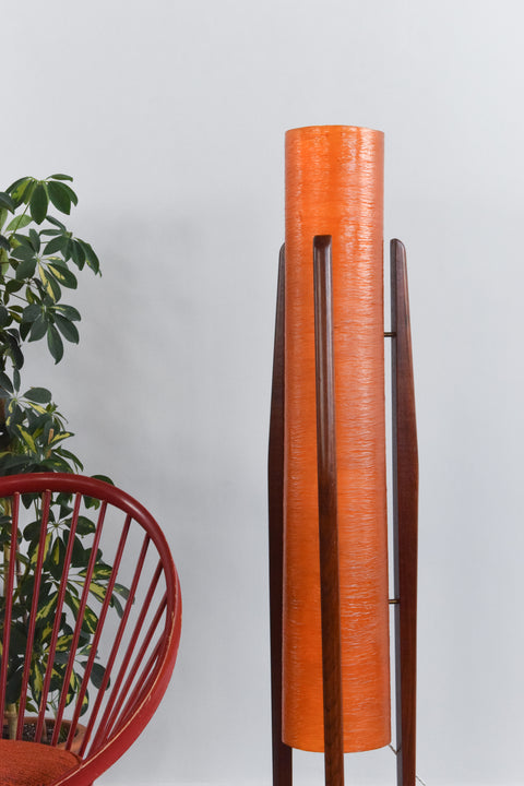 Vintage Large Orange Fibreglass Rocket Style Floor Lamp