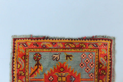 Vintage Red Orange and Green Patterned Persian Wool Runner / Rug