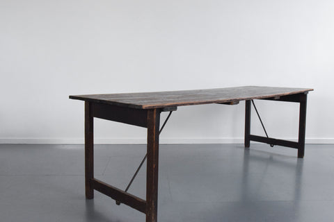 Vintage Large Rustic Wooden Folding Trestle Table