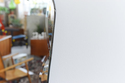 Vintage Large Shield Shape Frameless Bevelled Wall Mirror