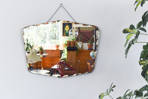 Vintage Large Shield Shape Frameless Bevelled Wall Mirror