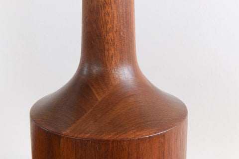 Vintage Large Teak Table Lamp with Original Wool Patterned Shade