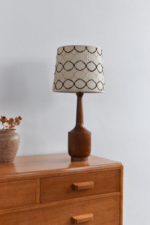 Vintage Large Teak Table Lamp with Original Wool Patterned Shade