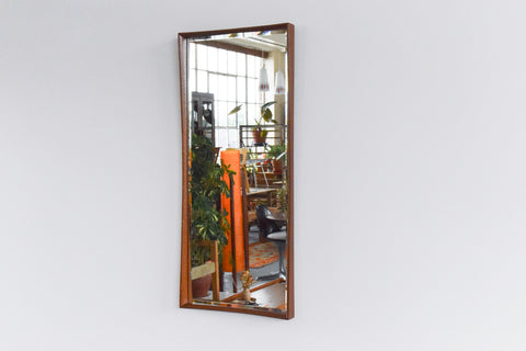 Vintage Long Danish Teak Mirror with Curved Concave Frame