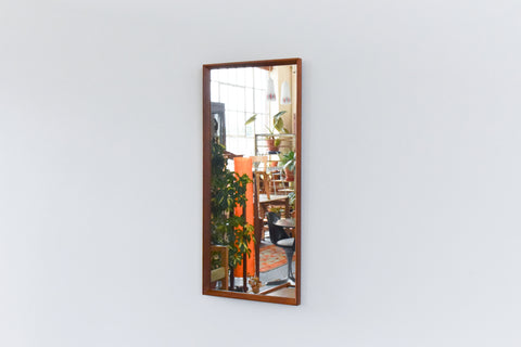 Vintage Long Teak Framed Wall Mirror