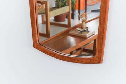 Vintage Long Teak Mirror with Curved Frame