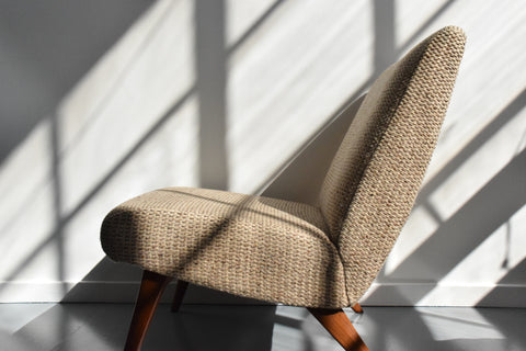 Vintage Low Lounge Chair in Textured Wool Fabric