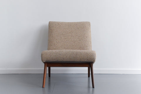 Vintage Low Lounge Chair in Textured Wool Fabric
