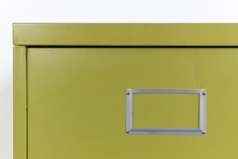 Vintage Metal Two Drawer Filing Cabinet in Avocado Green