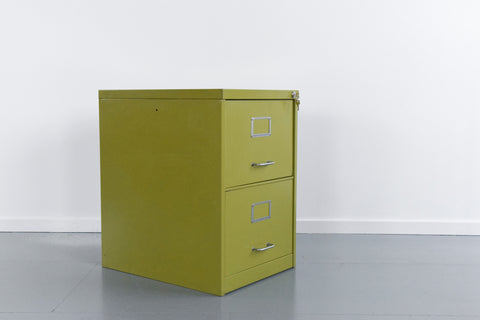 Vintage Metal Two Drawer Filing Cabinet in Avocado Green