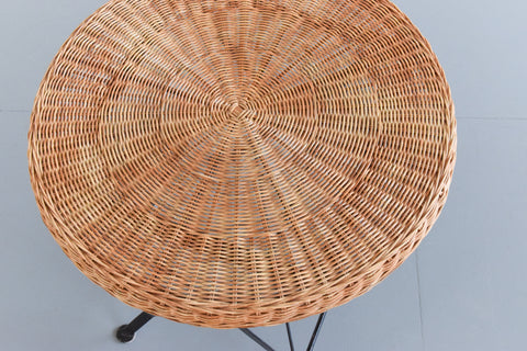 Vintage Metal and Wicker Rattan Folding Side / End Table