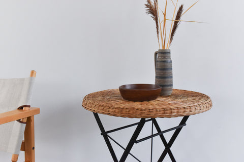 Vintage Metal and Wicker Rattan Folding Side / End Table