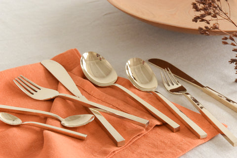 Vintage 1950s 32 Piece Gold Cutlery Set in the Manner of Scanline by Sigvard Bernadotte