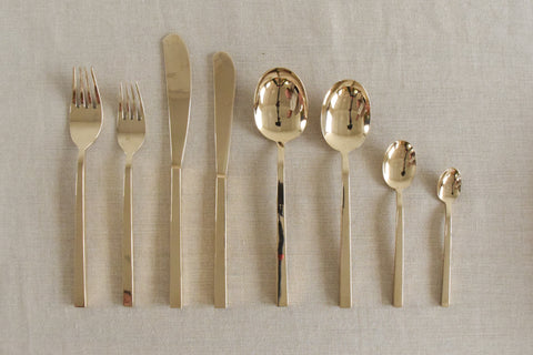 Vintage 1950s 32 Piece Gold Cutlery Set in the Manner of Scanline by Sigvard Bernadotte